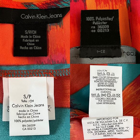 Calvin Klein Firecracker Blouse Small Orange Teal Short Sleeves New - Picture 7 of 12